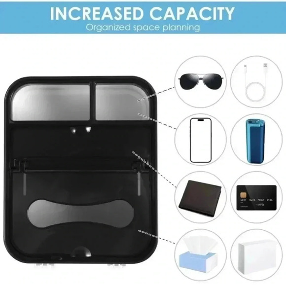 Car Armrest Storage Box with 2 Folding Cup Tissue Holders Multifunctional NEW - Picture 4 of 16